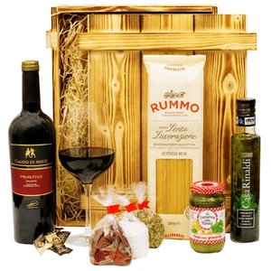 Italienischer Geschenkkorb gefüllt mit Wein, Öl & Pasta | Italien Präsentkorb - Bild 1 von 7