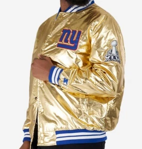 New - Men's Starter Jacket New York Giants Gold Satin Medium Super Bowl XLVI - Picture 1 of 8