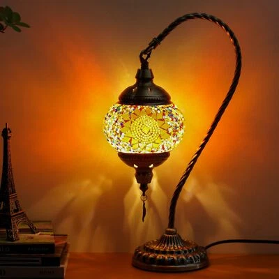 Turkish Moroccan Mosaic Colorful Table Lamp Handmade Swan Neck Bedside Decor - Image 1 of 4