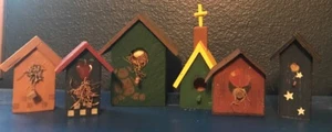 Primitive Decorative Six Hand Painted Wooden Beautiful Bird Houses - Picture 1 of 1