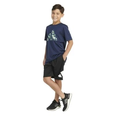 adidas Pebble Camo Logo Tee Boys XL (18-20) Navy Crew Neck Short Sleeve Pullover - Image 1 of 4