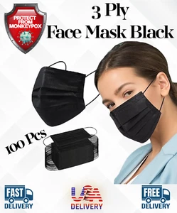 100 PCS Disposable Face Mask Non Medical Surgical 3 Ply Ear loop Black Masks USA - Picture 1 of 15