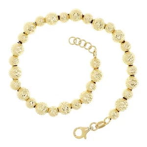 Italienisches 14k Gelbgold Diamantschliff Kugel Perlen Gliederarmband 7,5" 6mm 6 Gramm - Bild 1 von 4