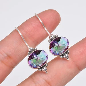 Rainbow Mystic Fire Topaz Gemstone 925 Sterling Silver Earring, Elegant Earring - Picture 1 of 4