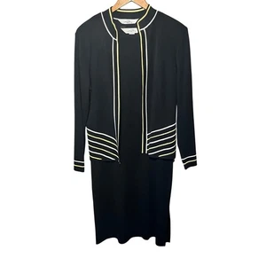 MING WANG Dress Jacket Set Black Acrylic Knit Stripe Office Career Classic S - Picture 1 of 9