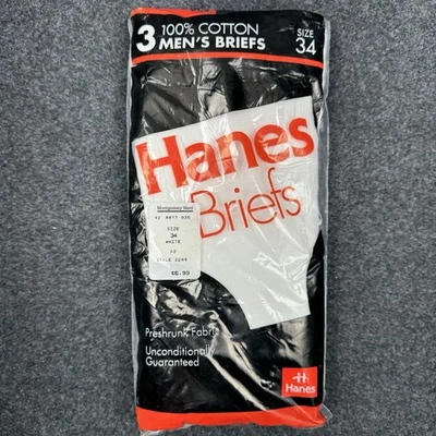 Vtg Hanes Underwear 3-Pack Men's Sz 34 White Briefs 1992 90s Tighty Whities New - Image 1 of 4