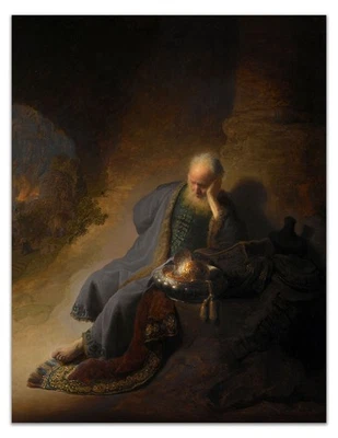Póster de Rembrandt Jeremiah Lamenting - Impresión de arte bíblico barroco Foto 1 de 3