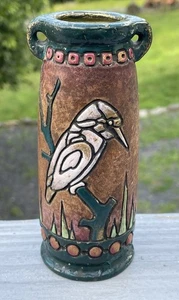 5-1/8" EDLE antike Eisvogel Vase Amphore Jugendstil viktorianische Keramik - Bild 1 von 9