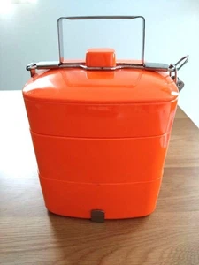 Orange Stackable Bento Box with Metal Handle Three-Tier Picnic Container - Picture 1 of 4