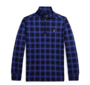 Polo Ralph Lauren Christmas Plaid 1/4 Zip Sweater Boys M Blue Tartan Preppy Twee - Picture 1 of 8