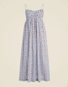 J.CREW COTTON VOILE EMPIRE-WAIST DRESS IN POPPY PRINT SIZE L BLUE RED CI237 - Picture 1 of 12