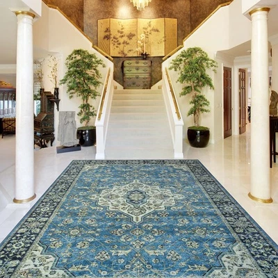 Alfombra de corredor lavable Damasco Medallion, respaldo de algodón, apta para mascotas y niños, no... Foto 1 de 4