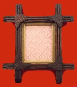 Small Antique Adirondack Cross Corner Picture Frame Outside 9 1/2"  x 10 1/4" - Picture 1 of 11
