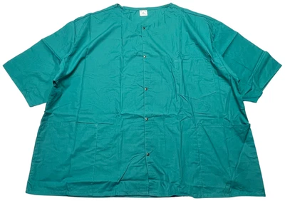 Scrub Jacket Mens (4X) Teal Green Snap Button 3 Pockets Short Sleeves Medical - Image 1 of 4