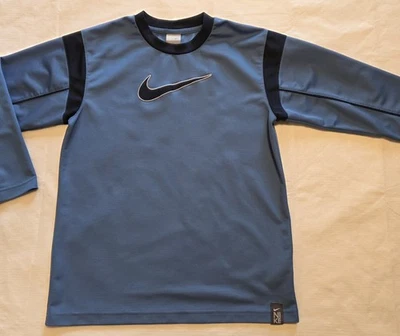 Nike Boys 14-16 Large Long Sleeve Shirt Blue Black Pullover Swoosh Logo Vintage - Image 1 of 4