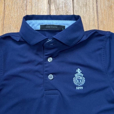 Greyson Golf Polo Detroit Golf Club Crest Embroidered Navy Blue Youth Size Small - Image 1 of 4