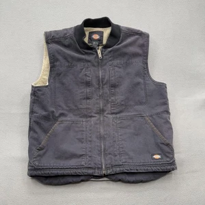 Dickies Work Vest Mens Large Blue Sherpa Lined Duck Canvas Zip Pockets Warm - Picture 1 of 10