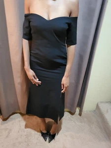 Jill Jillstuart Dress Women Size 6 Sheath Black Off Shoulder Side Slit - Picture 1 of 7
