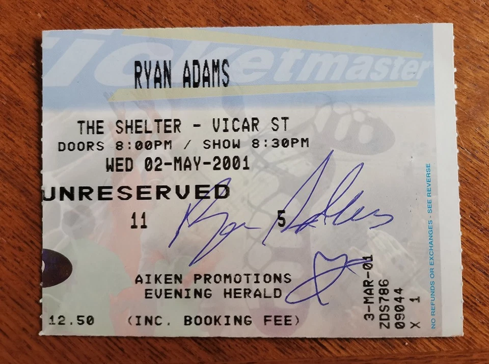 RYAN ADAMS SIGNED Dublin Ticket 2001 - Image 1 of 1