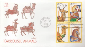1988 FDC - Scott# 2390-93 - Carrousel Animals - Block of 4 - Artmaster - Picture 1 of 1