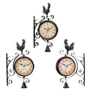 Wall Clock Round Station Clock Outdoor Patio Porch with Bell Ornament