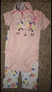 Cutie Pie Sz 3/6M Baby Girls Floral Kitty Cat 3pc Legging Set NEW NWT - Picture 1 of 2