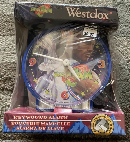 1996 Westclox Space Jam Keywound Alarm Clock Factory Sealed-ish Michael Jordan Cover