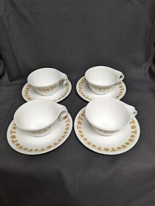 4 Vtg Corelle Cups/Saucers by CORNING Butterfly Gold Hook Handle Coffee Teacups - Picture 1 of 6