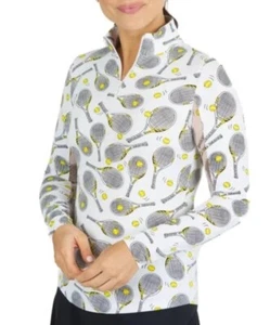 NWT IBKUL Golf Tennis Print 1/4 Zip Pullover Top XS S M L XL White Longsleeve I4 - Picture 1 of 12