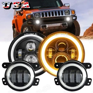 7inch LED Halo Headlights DRL & 4" Fog Lights Combo Fit Fit Hummer H2 H3 06- - Picture 1 of 12