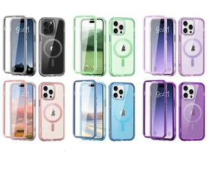 Custodia magnetica 360° per iPhone 15 14 13 12Pro Max custodia protettiva cellulare full cover - Foto 1 di 19