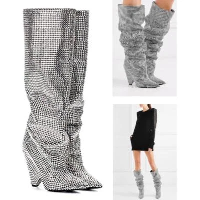 Sexy Botas hasta la rodilla cubiertas de cristal con estrás adornadas 5 colores elegantes Foto 1 de 4