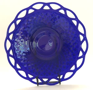 Imperial Glass Cobalt Blue Decorative Plate Reticulated Lace Edge Hobnail Center - Picture 1 of 11
