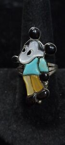 Turquoise Multi Stone Sterling Zuni #S8/07 Rare large Mickey Mouse Inlay Ring