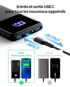 Batería Externa 10500 mAh Power Bank 22,5W Portátil USB C QC4.0 Negro - Imagen 1 de 12
