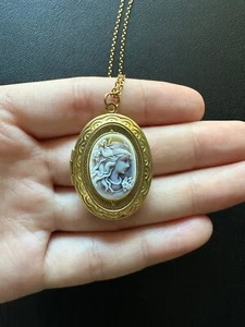 Medallón Colgante Retro Camafeo Dama Retrato Foto Tono Dorado Ovalado Medallón Collar - Imagen 1 de 8