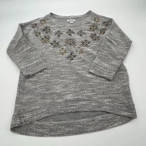 Lucky Brand Womens Sweater Small Gray Beaded Knit Casual Lucky Lotus Stretchy - Picture 1 of 10