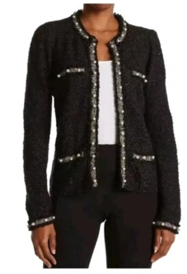 Cardigã Love Token preto mistura de lã tamanho grande - Imagem 1 de 4