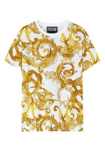 NUEVA CON ETIQUETAS VERSACE JEANS COUTURE CAMISETA BLANCA/DORADA CON ESTAMPADO BARROCO 76GAH6S0 JS287 - Imagen 1 de 4