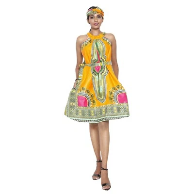 African Women's Dashiki Halter Neck Mini Dress -- FI-286 - Image 1 of 4