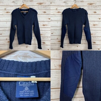 Vintage Men's Citadel Size 36 100% Virgin WOOL Ribbed SWEATER Navy Blue England - Image 1 of 4
