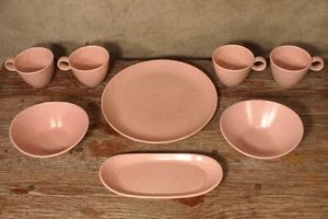 Vintage MCM Montery Pink Speckled Dishes Set of 8 - Picture 1 of 9