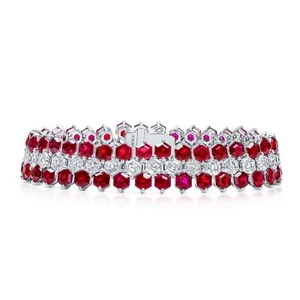 Natural Red Ruby Bracelet 41.10 Ct. Octagonal Shape 18K White Gold - Picture 1 of 4