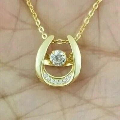 Женская подвеска в виде подковы с бриллиантами покрытие желтым золотом 14 карат - Изображение 1 из 4