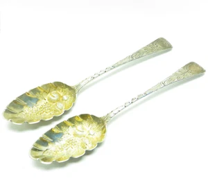 Georgian Era 1796 1810 Sterling Silver Repoussé Berry Spoons Eley Bateman London - Picture 1 of 9