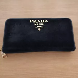 Prada Black Velvet & Leather Large Zip Around Wallet with Gold-tone Hardware JPN - Picture 1 of 10