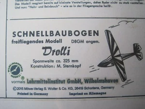 Segelflugzeug Drolli Wilhelmshavener Modellbaubogen Kartonmodel Bastelbogen - Bild 1 von 1