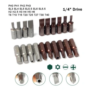 Magnetic Torx, Hex, Cross, Slot Bit Drill Head Screwdriver Bits 1/4" Hex Shank - Picture 1 of 47