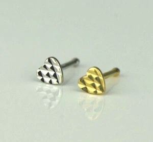 14k Yellow or White Gold Heart Nose Piercing Stud - Picture 1 of 3
