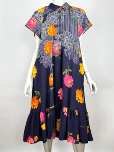 Anthropologie Ruffle-Sleeve Dress Women M EUC Short Sleeve Pockets Floral Collar - Picture 1 of 15